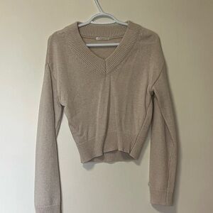 Korean V-Neck Cream Pullover Sweater